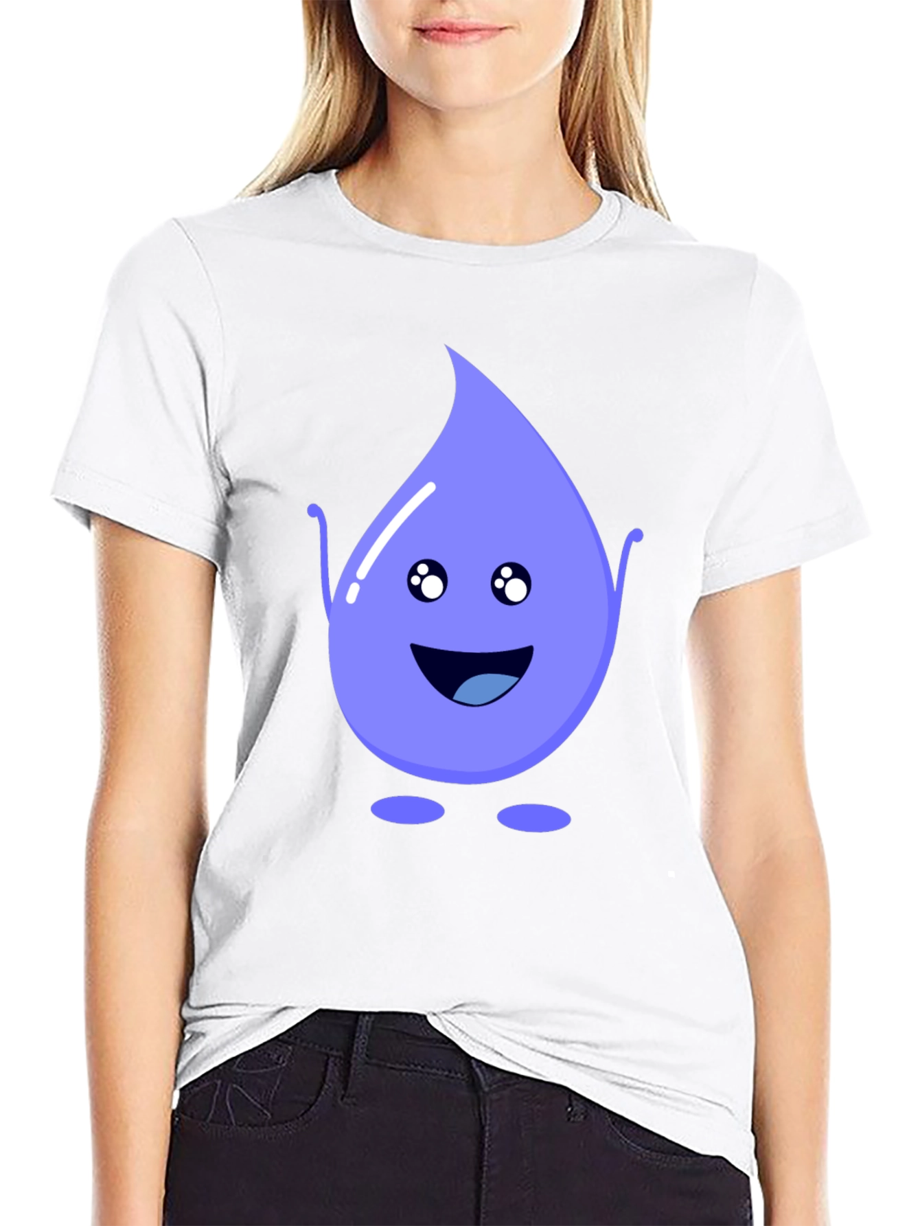 Cute Water Drop Graphic Tee - Black Cotton T-Shirt