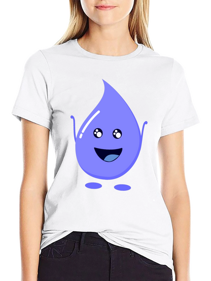 Cute Water Drop Graphic Tee - Black Cotton T-Shirt