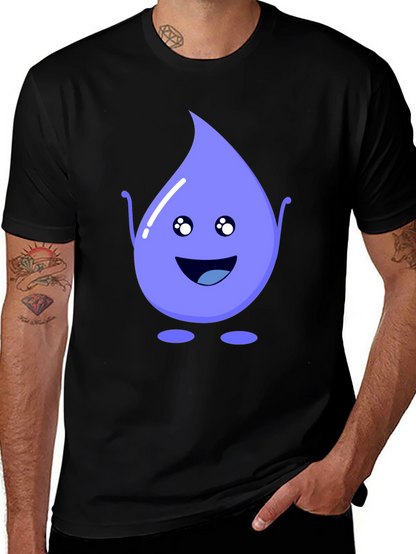 Cute Water Drop Graphic Tee - Black Cotton T-Shirt