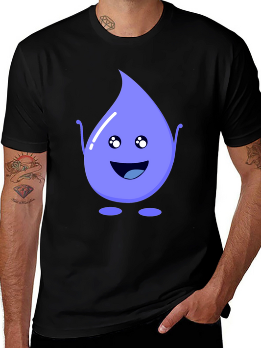 Cute Water Drop Graphic Tee - Black Cotton T-Shirt