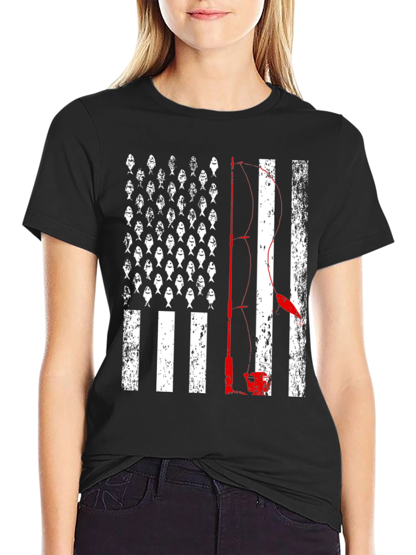 Fishing American Flag T-Shirt - Bass Fisherman Tee