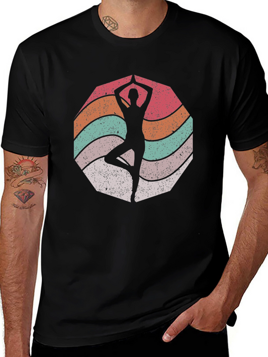 Yoga Silhouette Retro Graphic Tee - Tree Pose Black Shirt