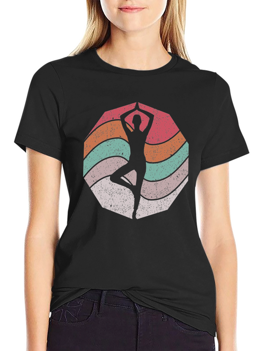 Yoga Silhouette Retro Graphic Tee - Tree Pose Black Shirt