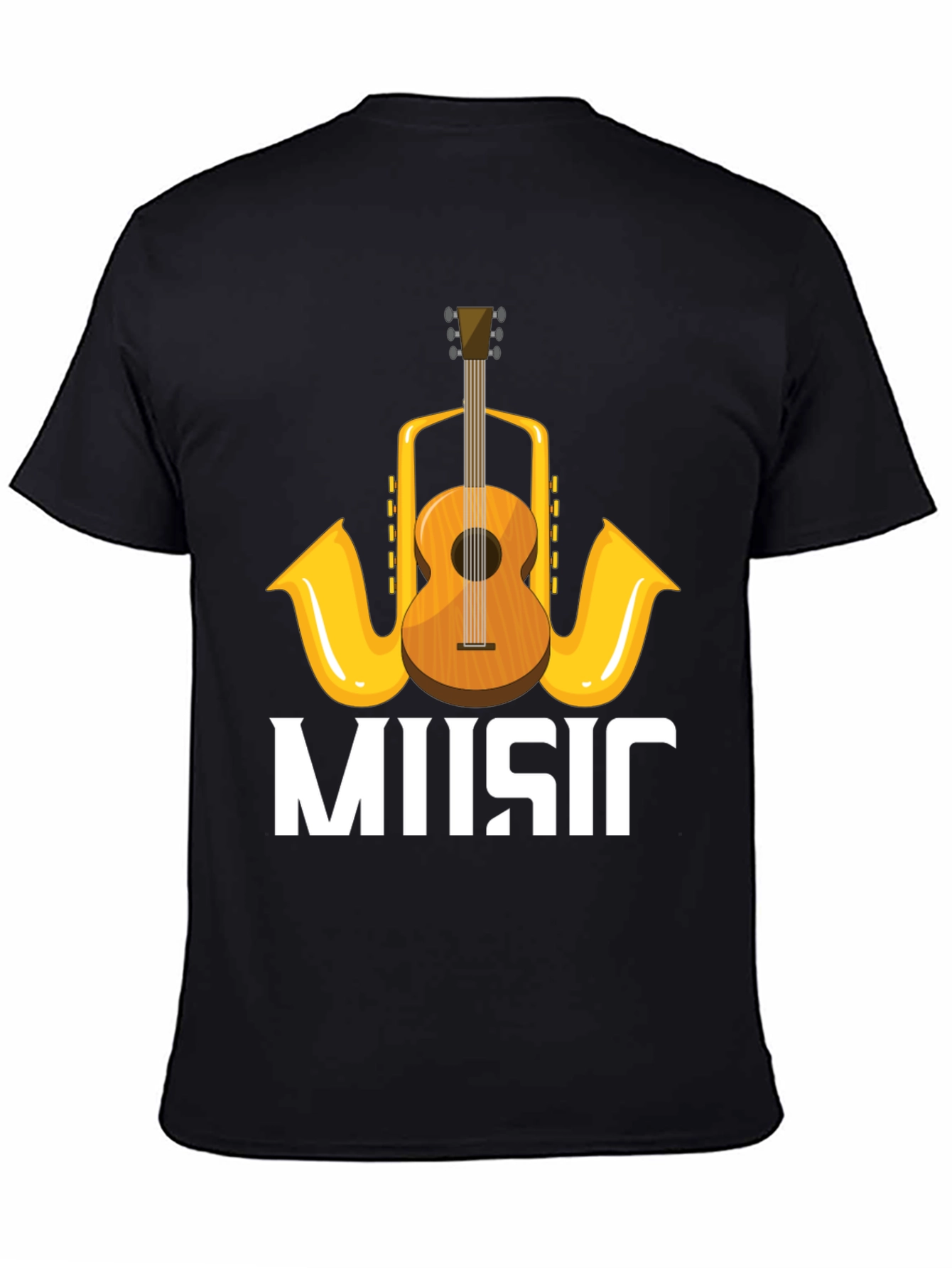Music Lovers T-Shirt with Guitar & Saxophone Graphic