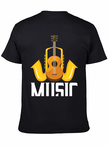 Music Lovers T-Shirt with Guitar & Saxophone Graphic