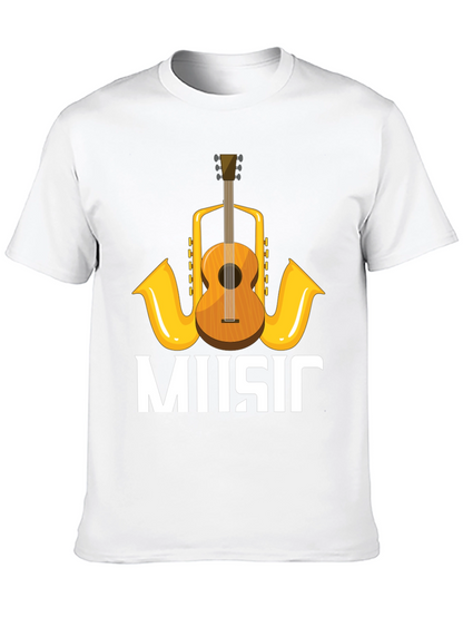 Music Lovers T-Shirt with Guitar & Saxophone Graphic