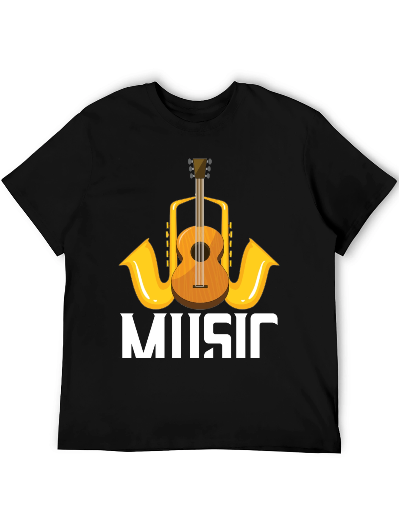 Music Lovers T-Shirt with Guitar & Saxophone Graphic