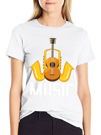 Music Lovers T-Shirt with Guitar & Saxophone Graphic