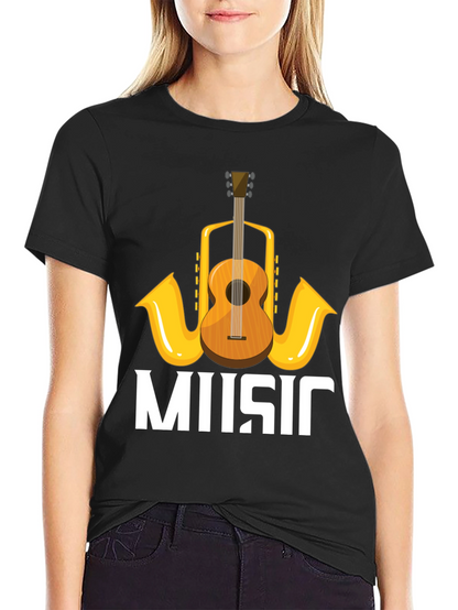 Music Lovers T-Shirt with Guitar & Saxophone Graphic