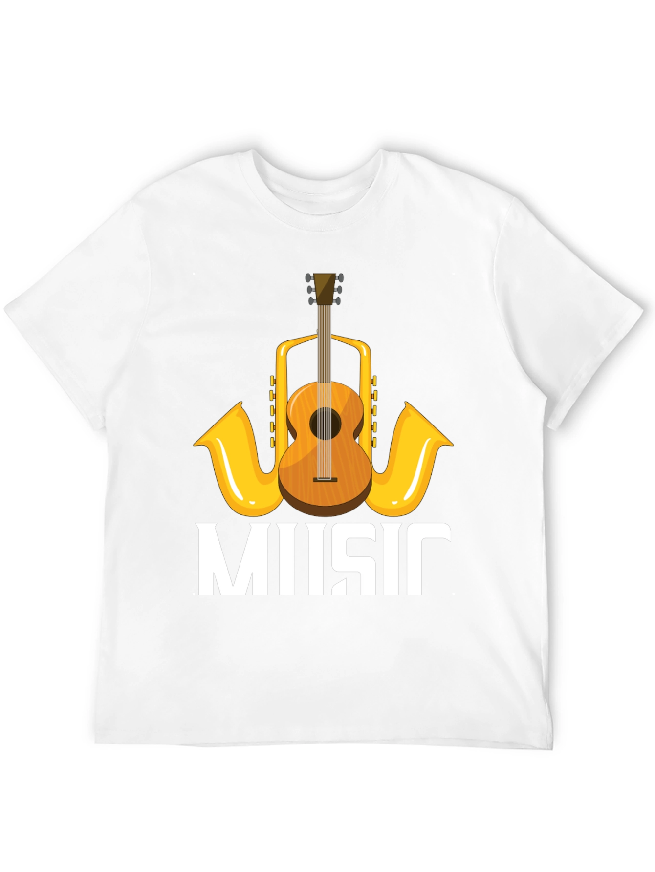 Music Lovers T-Shirt with Guitar & Saxophone Graphic