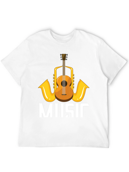 Music Lovers T-Shirt with Guitar & Saxophone Graphic