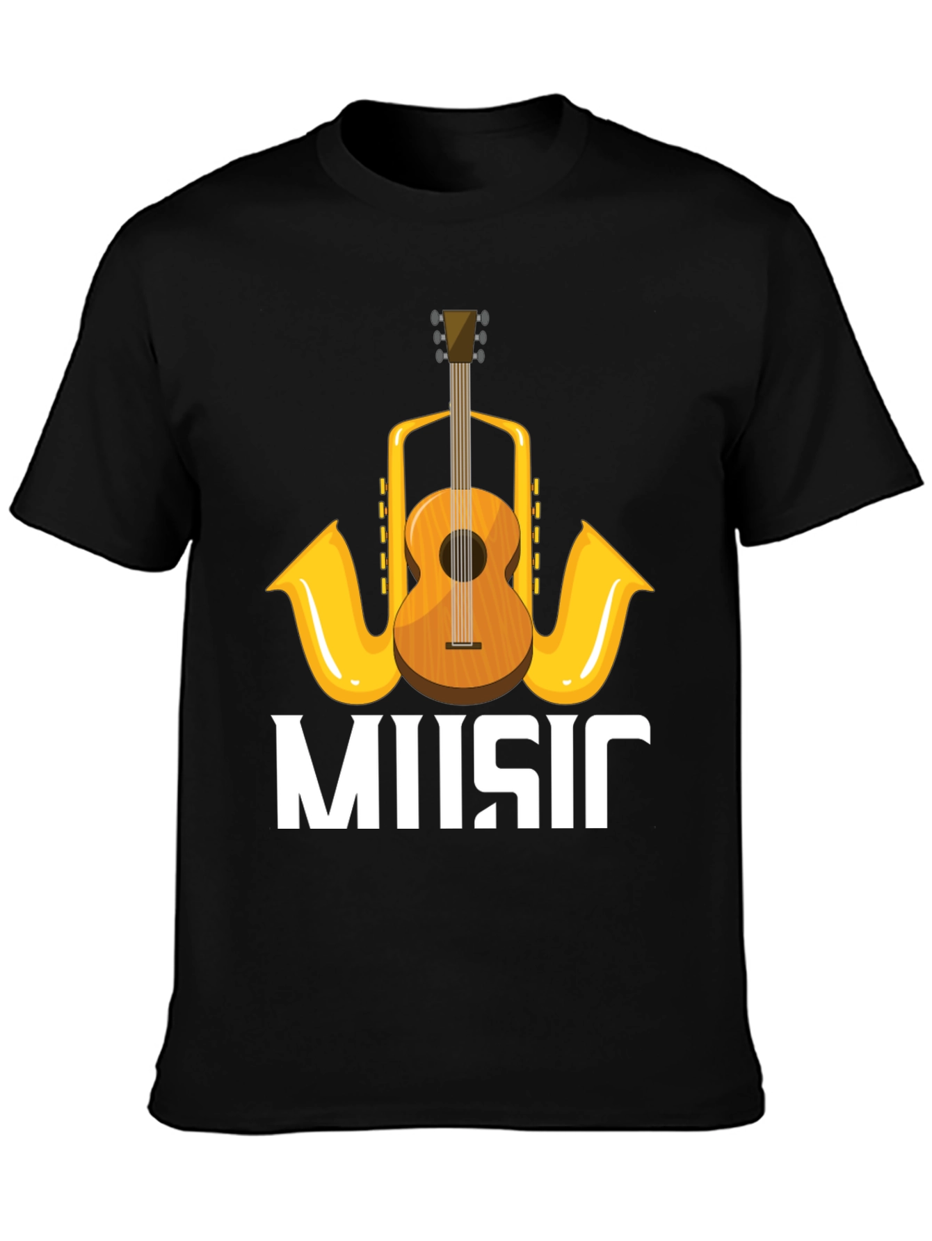 Music Lovers T-Shirt with Guitar & Saxophone Graphic