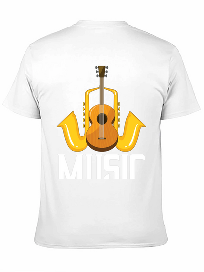 Music Lovers T-Shirt with Guitar & Saxophone Graphic