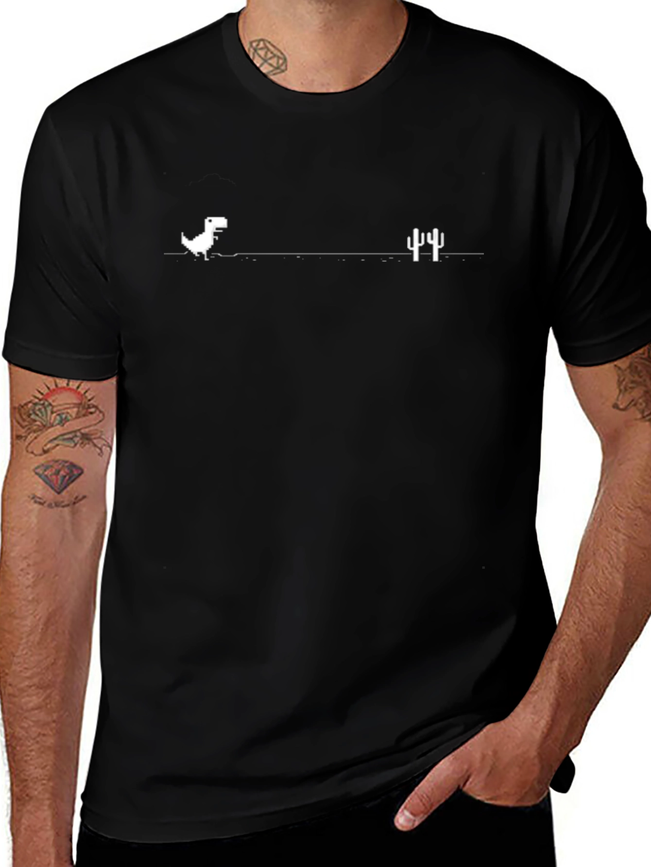 Chrome Dino T-Shirt - Black Tee for Gamers