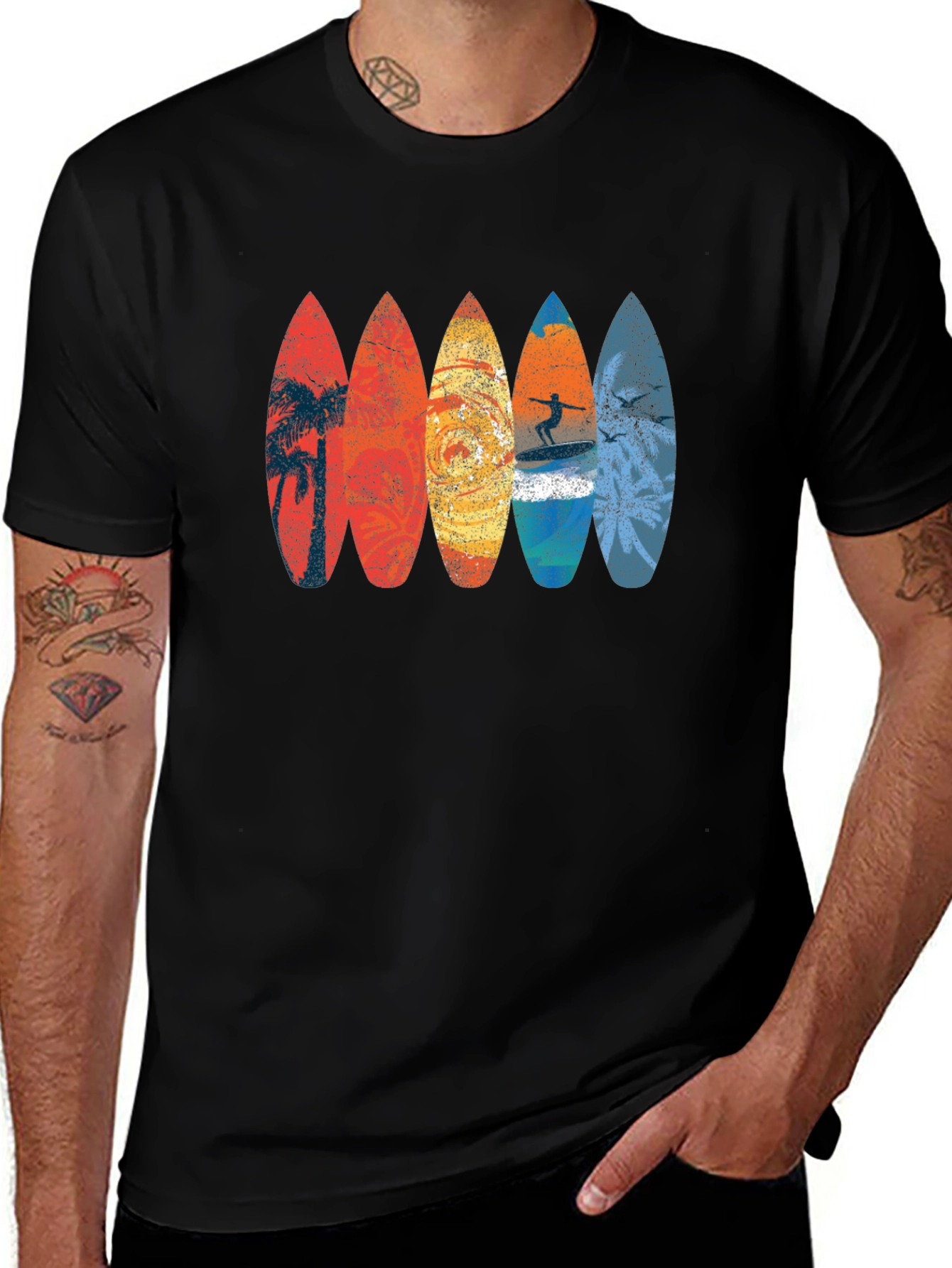 Retro Surfboard Graphic Tee - Black