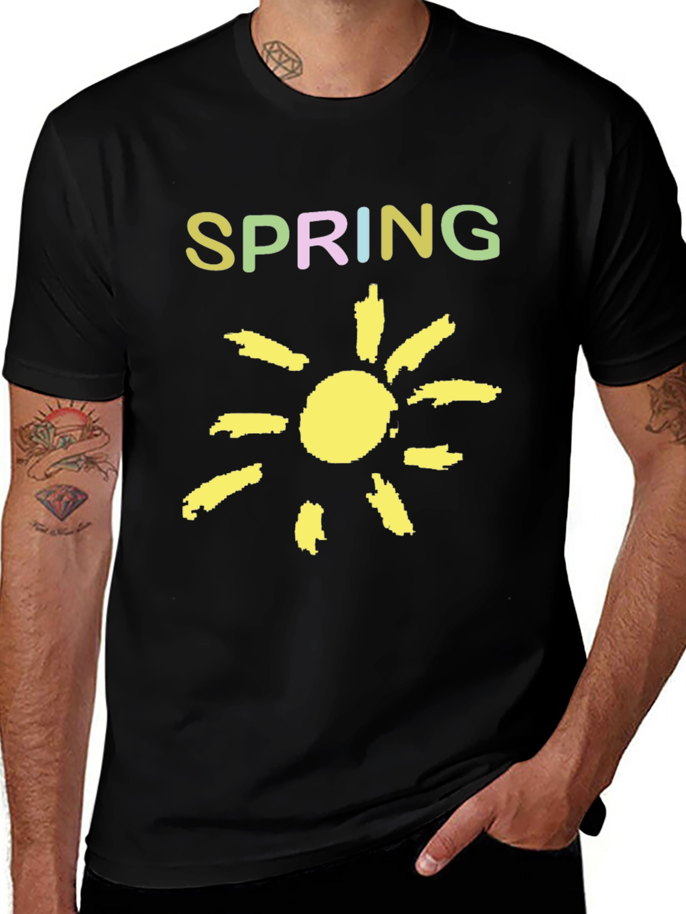 Spring Sunshine Graphic Tee - Soft Black Cotton Shirt