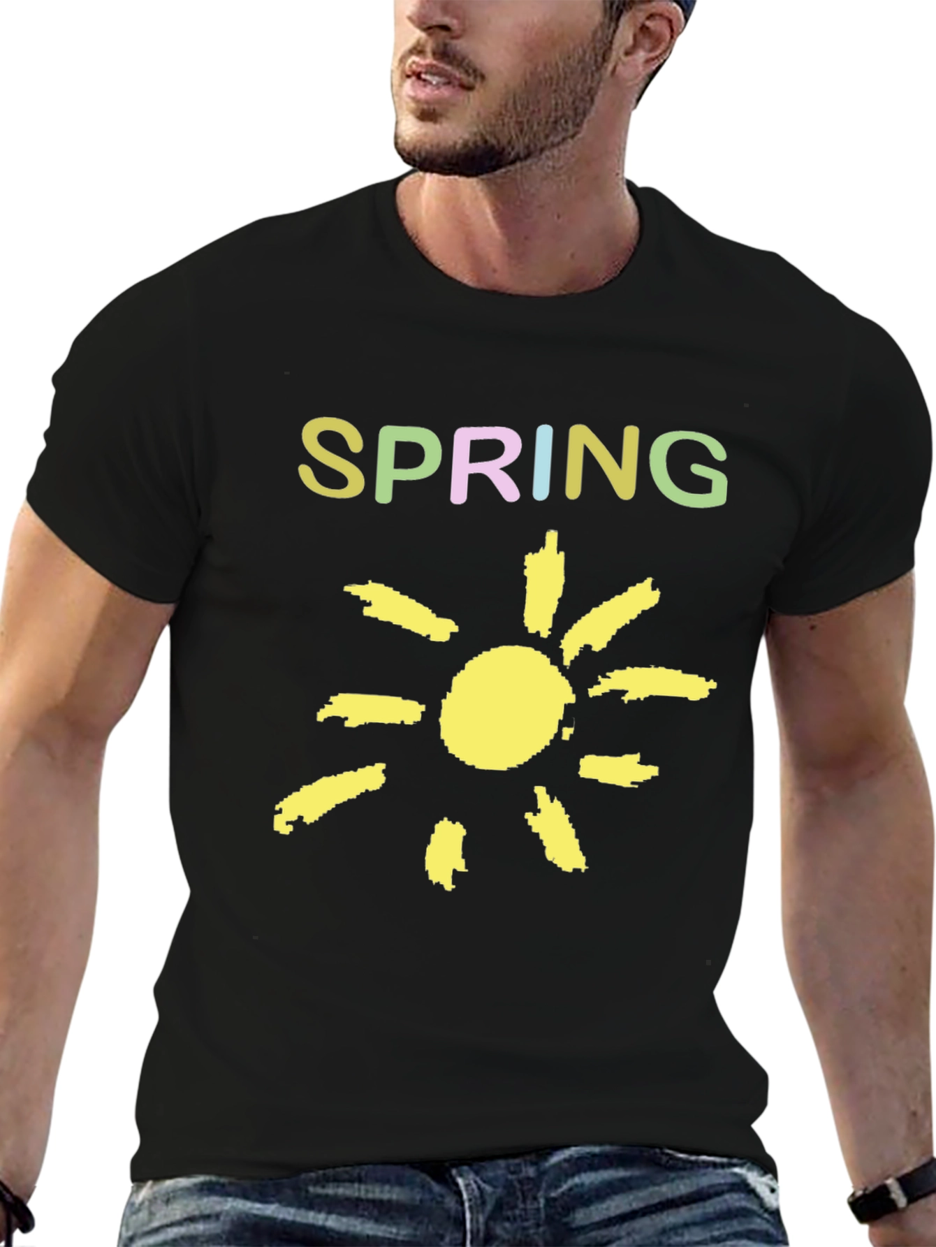 Spring Sunshine Graphic Tee - Soft Black Cotton Shirt