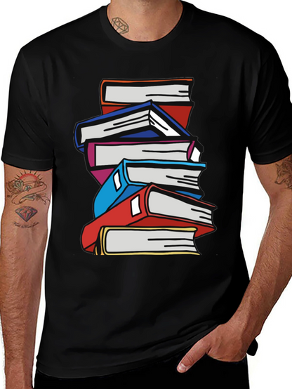 Stacked Books Graphic T-Shirt - Black