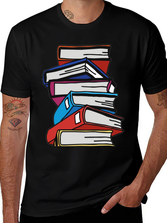 Stacked Books Graphic T-Shirt - Black