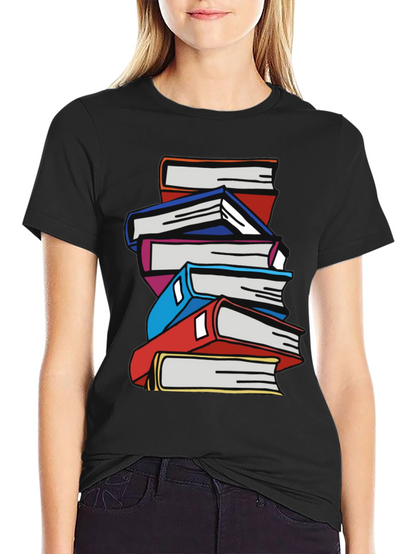 Stacked Books Graphic T-Shirt - Black