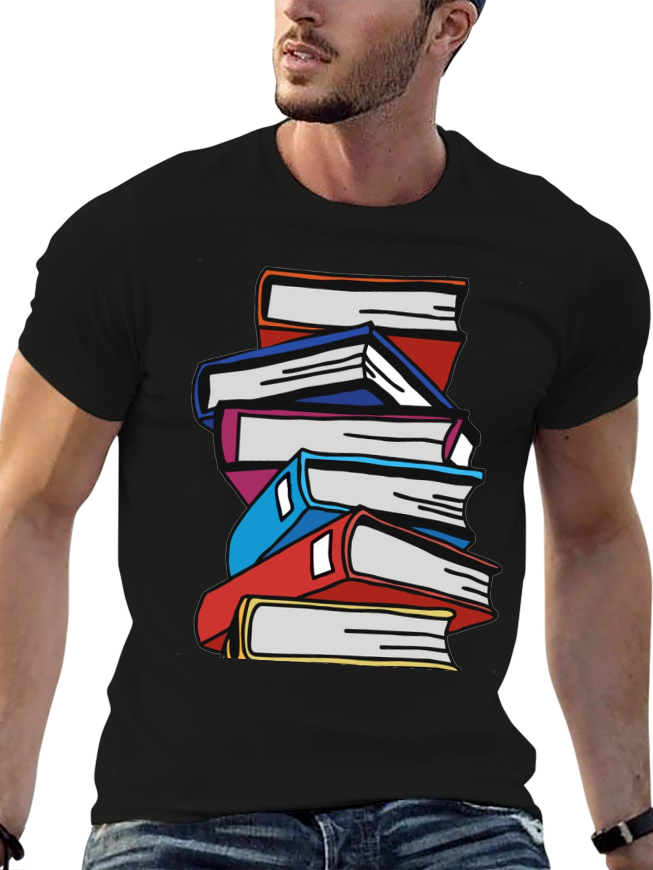 Stacked Books Graphic T-Shirt - Black