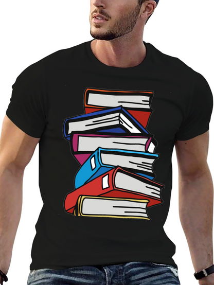 Stacked Books Graphic T-Shirt - Black