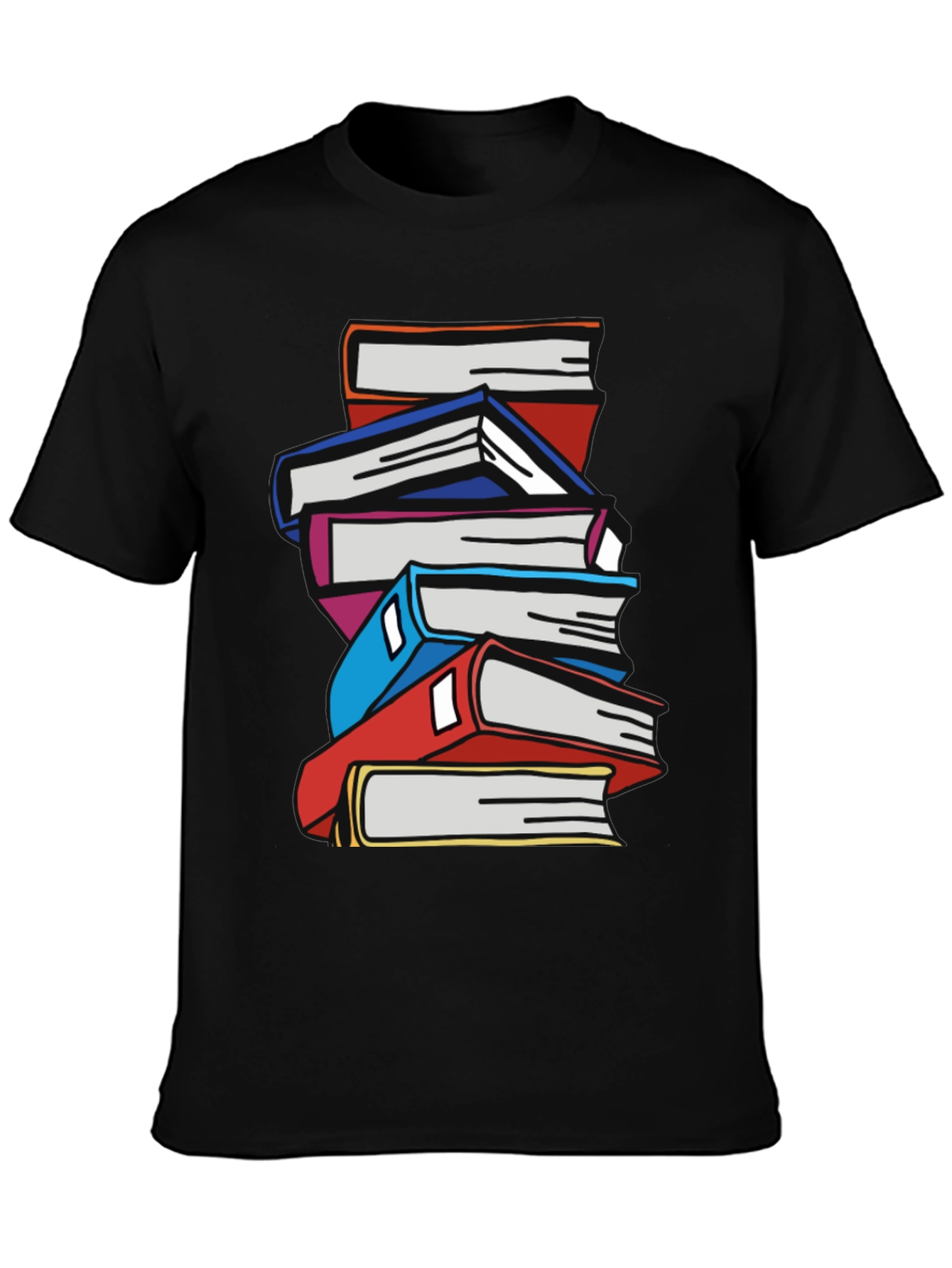 Stacked Books Graphic T-Shirt - Black