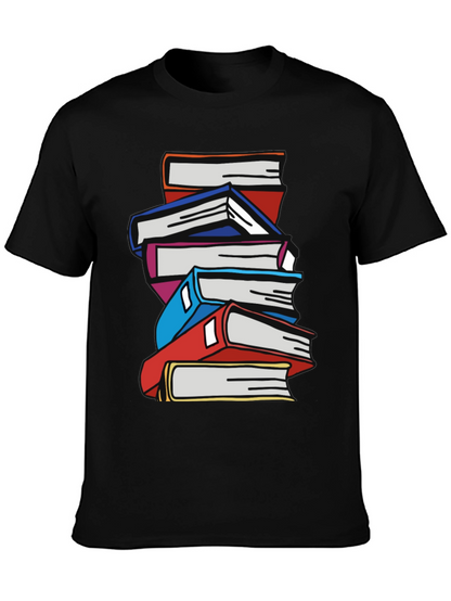 Stacked Books Graphic T-Shirt - Black