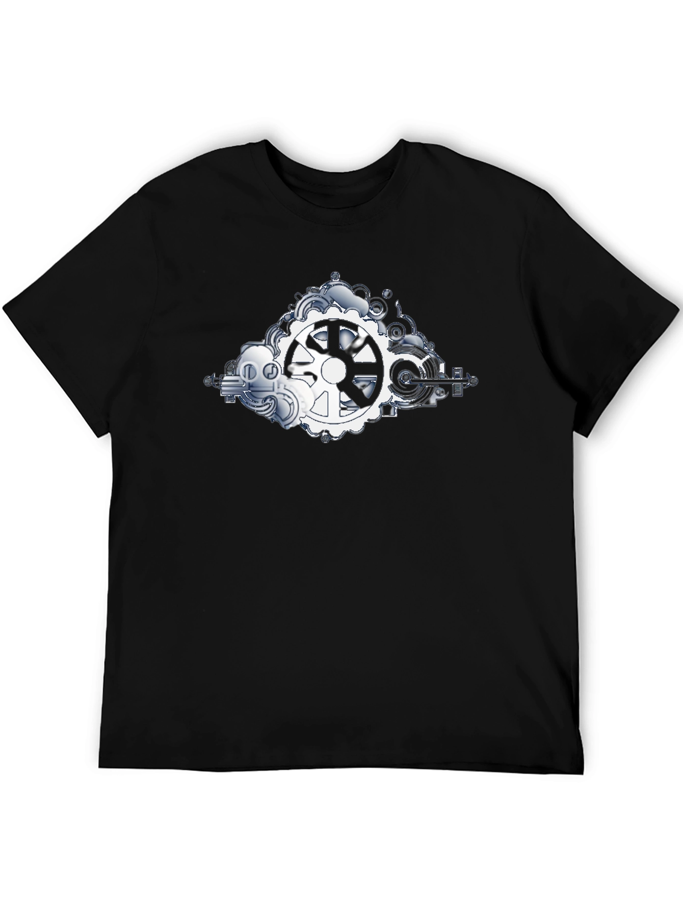 Steampunk Gears Graphic Tee - Black Cotton Shirt