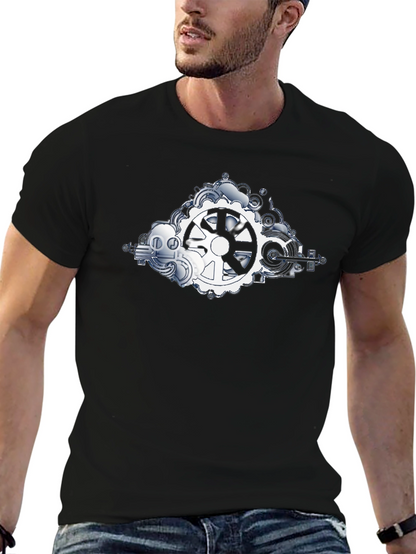 Steampunk Gears Graphic Tee - Black Cotton Shirt