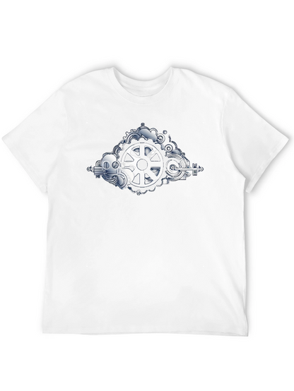 Steampunk Gears Graphic Tee - Black Cotton Shirt