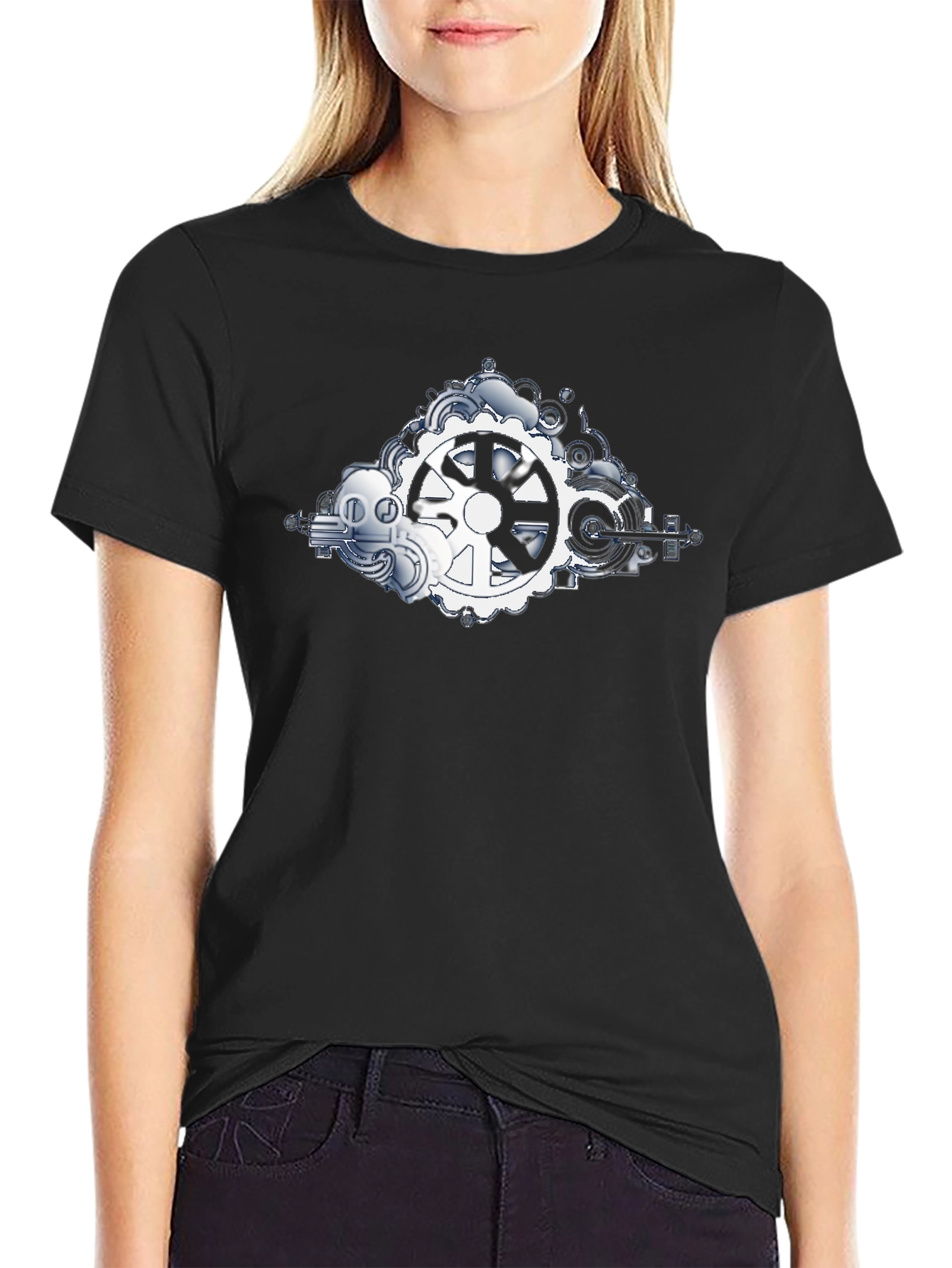 Steampunk Gears Graphic Tee - Black Cotton Shirt