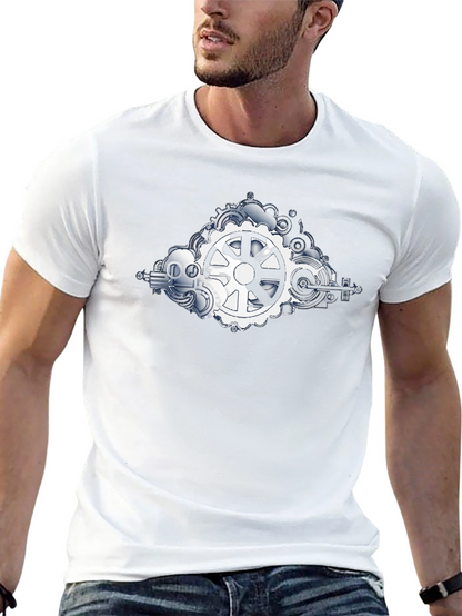 Steampunk Gears Graphic Tee - Black Cotton Shirt
