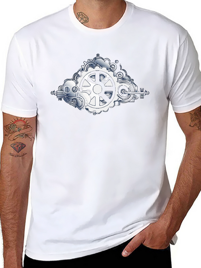 Steampunk Gears Graphic Tee - Black Cotton Shirt