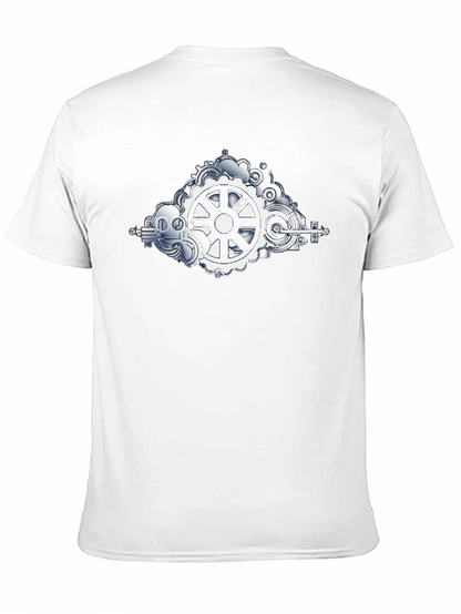 Steampunk Gears Graphic Tee - Black Cotton Shirt