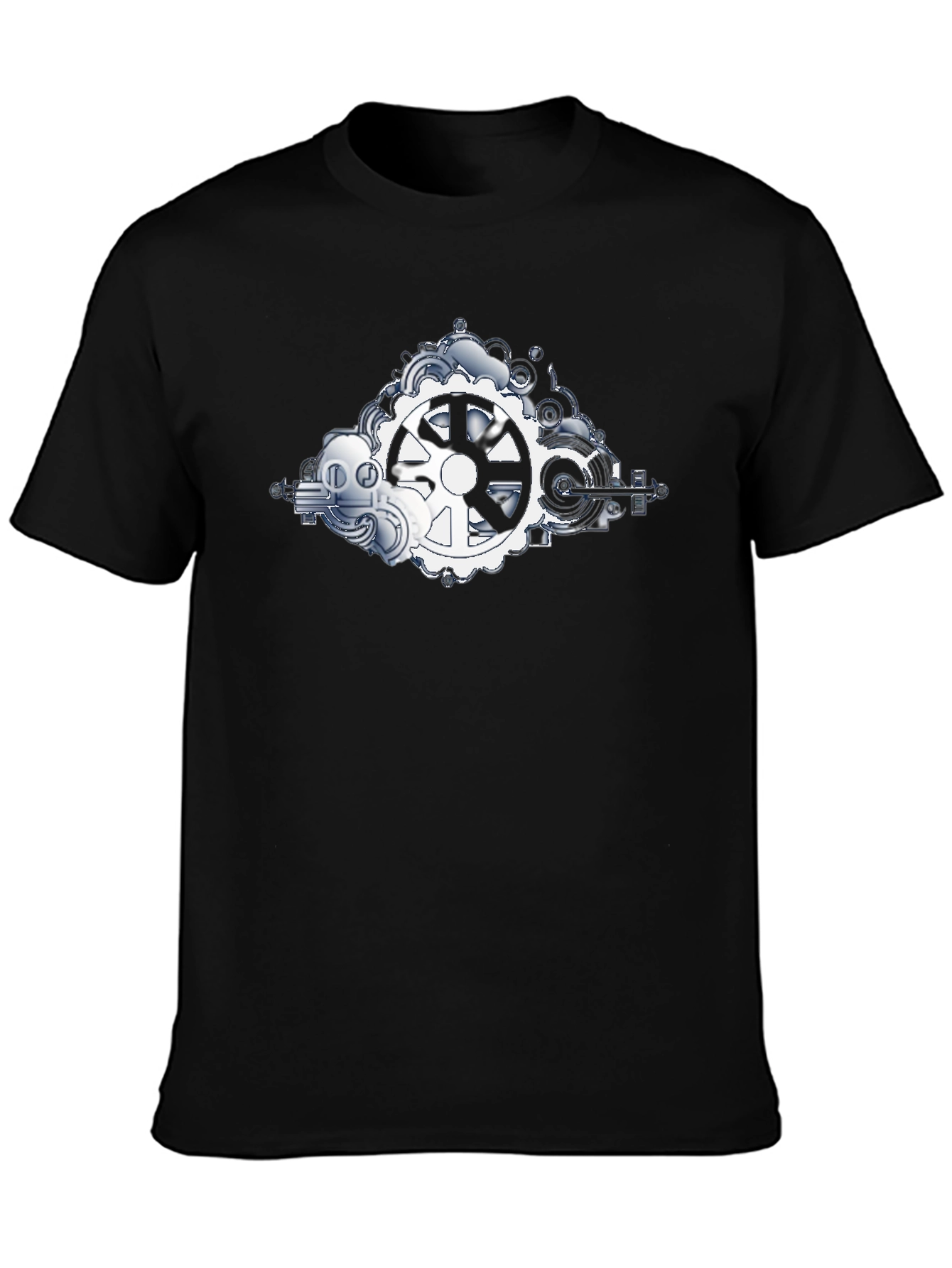 Steampunk Gears Graphic Tee - Black Cotton Shirt