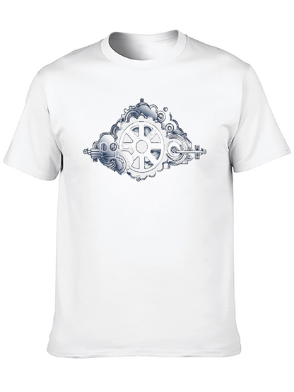 Steampunk Gears Graphic Tee - Black Cotton Shirt
