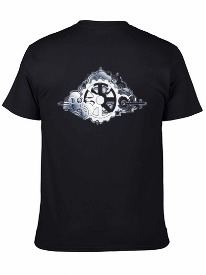 Steampunk Gears Graphic Tee - Black Cotton Shirt