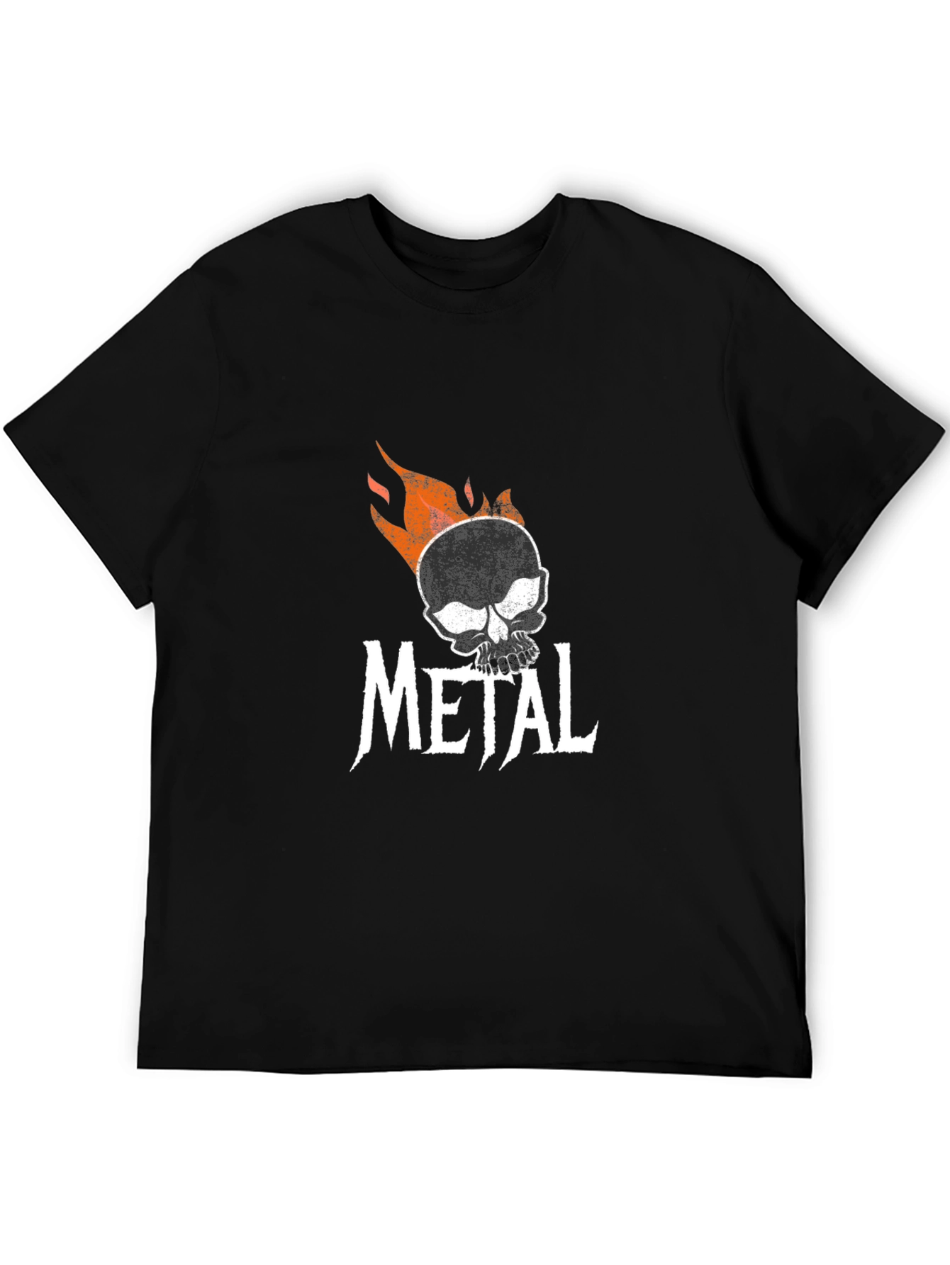 Flaming Skull Metal Graphic T-Shirt - Black Cotton Tee