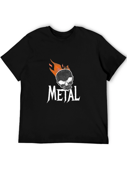 Flaming Skull Metal Graphic T-Shirt - Black Cotton Tee