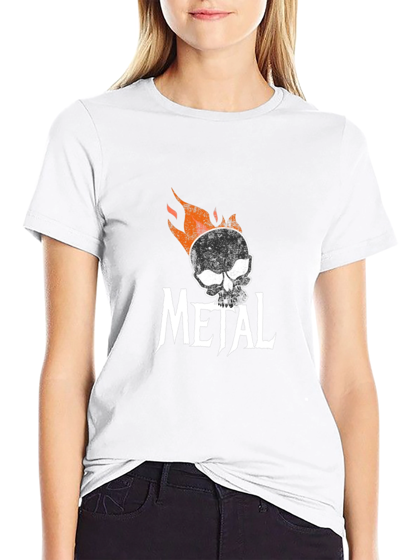 Flaming Skull Metal Graphic T-Shirt - Black Cotton Tee