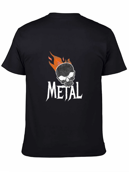 Flaming Skull Metal Graphic T-Shirt - Black Cotton Tee