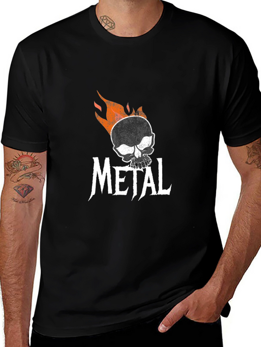 Flaming Skull Metal Graphic T-Shirt - Black Cotton Tee