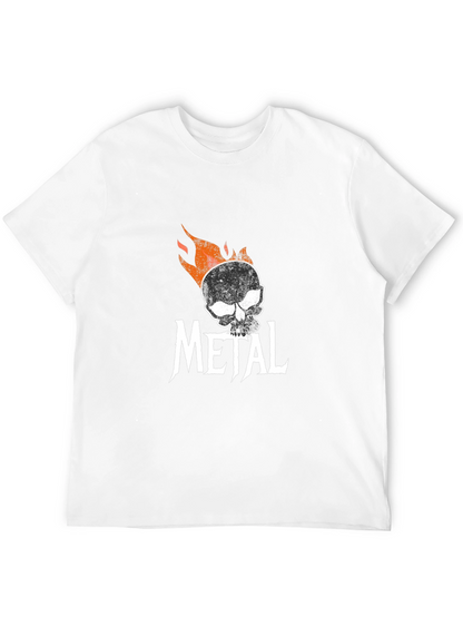 Flaming Skull Metal Graphic T-Shirt - Black Cotton Tee