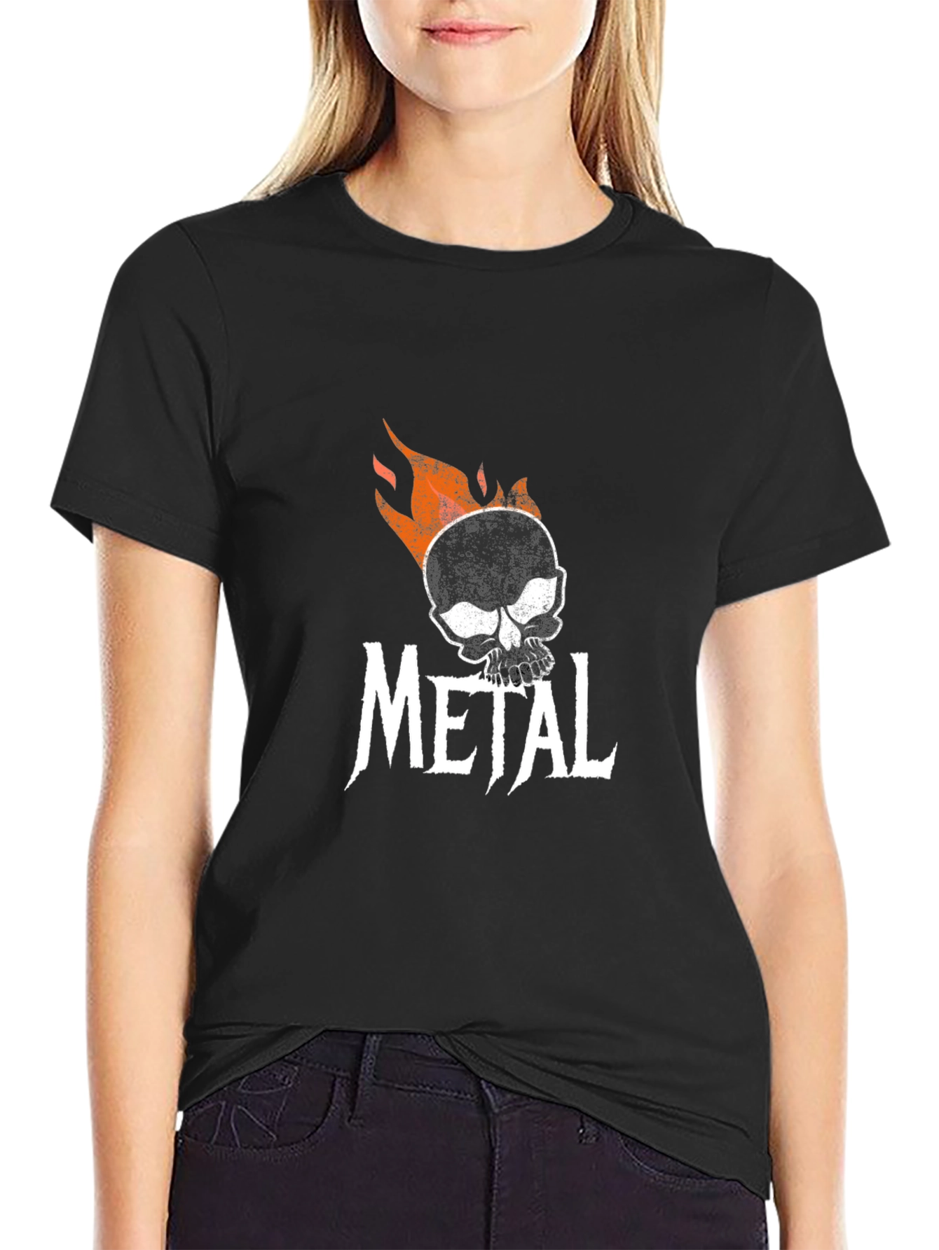 Flaming Skull Metal Graphic T-Shirt - Black Cotton Tee