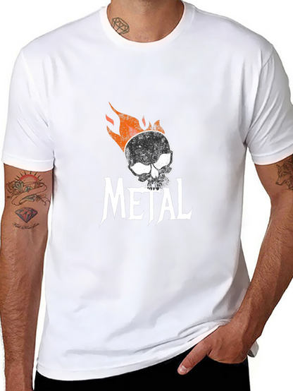 Flaming Skull Metal Graphic T-Shirt - Black Cotton Tee