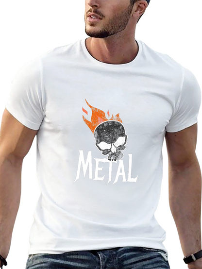 Flaming Skull Metal Graphic T-Shirt - Black Cotton Tee
