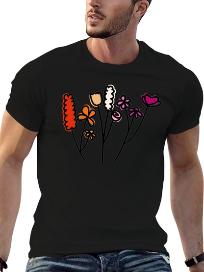 Floral Lesbian Pride T-Shirt - Black Cotton Tee