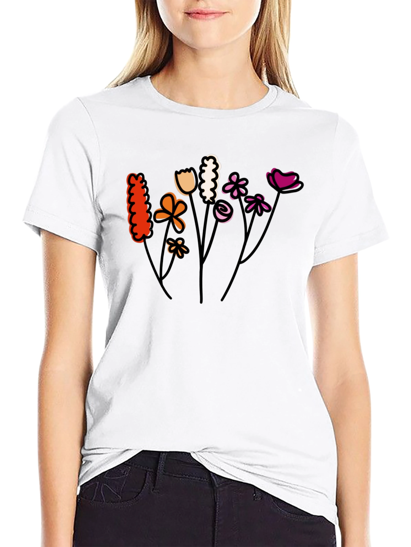 Floral Lesbian Pride T-Shirt - Black Cotton Tee