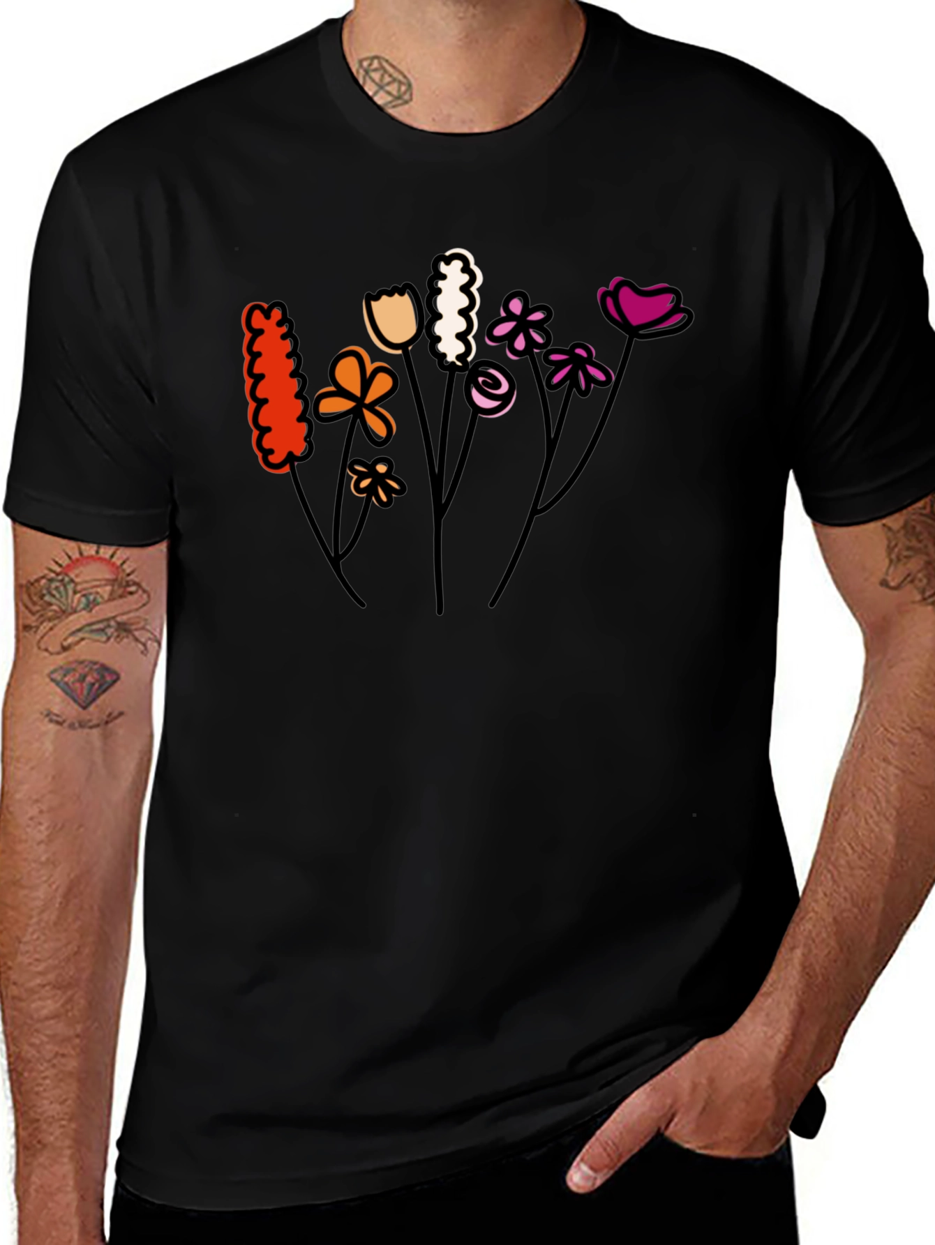 Floral Lesbian Pride T-Shirt - Black Cotton Tee